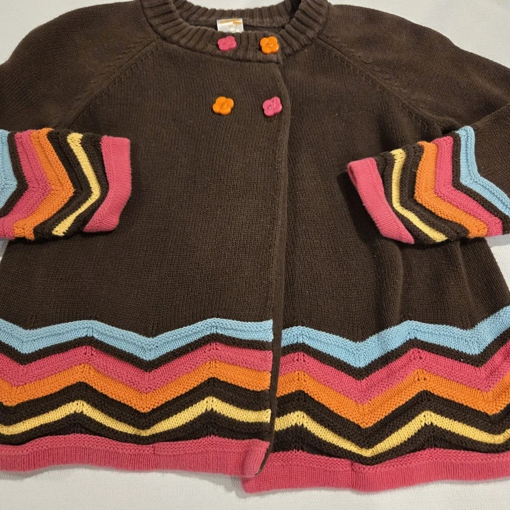 Gymboree Woodland Friends Brown 100% Cotton Girls Cardigan W/ Chevron Stripes 5T